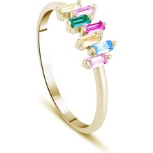 Kairos Jewelry 14 Ayar Altın Çok Renkli Zirkon Taşlı Yüzük KRS1020-V2-14GR