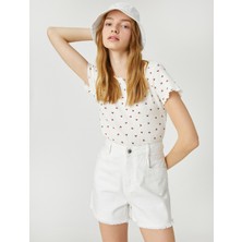 Koton Crop Tişört Kısa Kollu Yuvarlak Yaka Minimal Baskılı