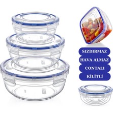 Flosoft Contalı Sızdırmaz Hava Almaz Yuvarlak Saklama Kabı 3’lü Set (400ML,800ML,1350ML)