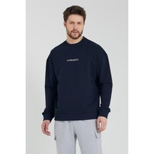 Odelon Erkek Bisiklet Yaka Oversize Sweatshirt Lacivert