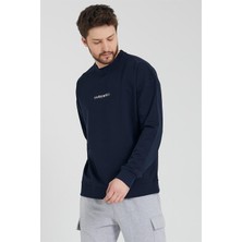 Odelon Erkek Bisiklet Yaka Oversize Sweatshirt Lacivert