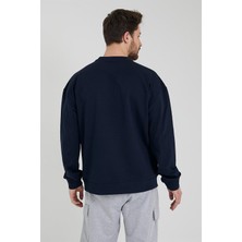 Odelon Erkek Bisiklet Yaka Oversize Sweatshirt Lacivert