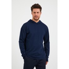 Odelon Erkek Comfort Fit Kapüşonlu Düz Sweatshirt Lacivert