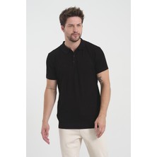 Odelon Erkek Polo Yaka Jakarlı Triko T-Shirt Siyah