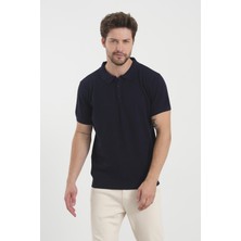 Odelon Erkek Polo Yaka Jakarlı Triko T-Shirt Lacivert