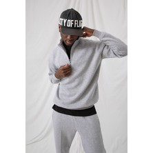 Gothamvibes Erkek Gri Fermuarlı Oversize Sweatshirt