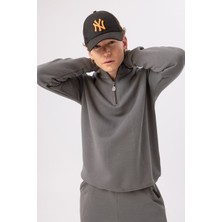 Gothamvibes Erkek Antrasit Fermuarlı Oversize Sweatshirt