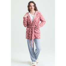 Magic Form 37680 Kadın Polar Sabahlıklı Pijama Takımı-Gülkurusu