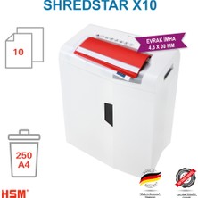 HSM SHREDSTAR X10 Evrak İmha Makinesi / Kağıt Kırpma Makinesi - CD İmha Makinesi - Çapraz konfeti kesim 4,5x30 mm - 20lt