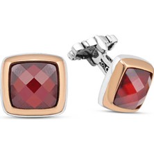 Amberkan Gümüş Kırmızı Zirkon Taşlı Kol Düğmesi
