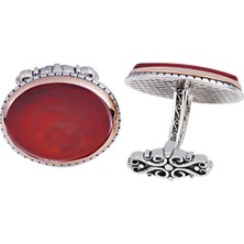 Amberkan Gümüş Akik Taşlı Oval Kol Düğmesi
