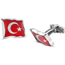 Amberkan Dalgalı Bayrak Mineli Kol Düğmesi
