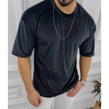Elku Moda  T-Shirt Oversize Tişört Bol Kesim Kadife Tişört