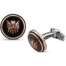 Amberkan Gümüş Siyah Oniks Taşlı Osmanlı Devlet Armalı Kol Düğmesi
