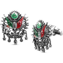 Amberkan Gümüş Osmanlı Devlet Armalı Kol Düğmesi
