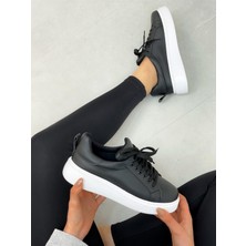 Erva'nın Butiği Siyah Cilt (Vermont) Kadın Bağcıklı Sneakers