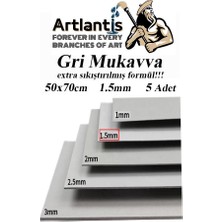 Artlantis Mukavva Gri 1.5 mm 50X70 cm 5 Adet Sert Karton Ekstra Sıkıştırılmış 50*70 Mukavva Gri Renkli 5 Adet