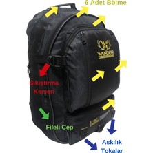 Baggor Wander 50 Litre Siyah Çok Gözlü Yürüyüş-Seyahat-Okul-Dağcı-Trekking-Kampçı Sırt Çantası