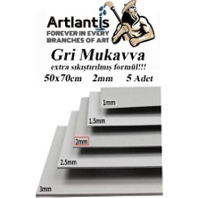 Artlantis Mukavva Gri 2 mm 50X70 cm 5 Adet Sert Karton Ekstra Sıkıştırılmış 50*70 Mukavva Gri Renkli 2mm 5 Adet