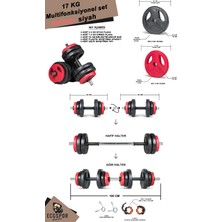 Ecgspor Yıldız Serisi 17 kg Multifonksiyonel Kırmızı Siyah Halter Seti ve Dambıl Seti