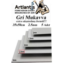 Artlantis Mukavva Gri 2.5 mm 35X50 cm 5 Adet Sert Karton Ekstra Sıkıştırılmış 35*50 Mukavva Gri Renkli 5 Adet