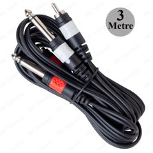 BK Teknoloji 2x 6.35 mm 1/4 Erkek Jack To 2x Rca Erkek Ses Kablosu 3 Metre