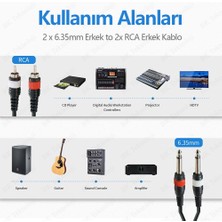 BK Teknoloji 2x 6.35 mm 1/4 Erkek Jack To 2x Rca Erkek Ses Kablosu 3 Metre