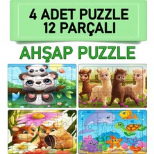 Lina Lazer Eğitici - Öğretici 12 Parça 4 Adet Puzzle Seti - 3 Panda,balıklar,sincap.koyun