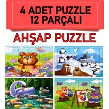 Lina Lazer Eğitici - Öğretici 12 Parça 4 Adet Puzzle Seti - 4 Kuğu,kış,kirpi,ayıcık