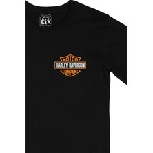Cix Harley Davidson Cep Logo Tasarımlı Siyah Tişört