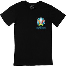 Cix Cix Euro 2020 Logolu Cep Logo Tasarımlı Siyah Tişört