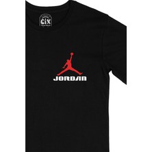 Cix Kırmızı Jordan Air Cep Logo Tasarımlı Siyah Tişört
