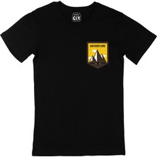 Cix Cix Trekking Adventure Cep Logo Tasarımlı Siyah Tişört