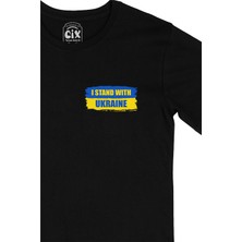 Cix Cix I Stand With Ukraine Ukrayna Cep Logo Tasarımlı Siyah Tişört
