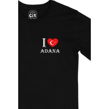 Cix Cix I Love Adana Cep Logo Tasarımlı Siyah Tişört