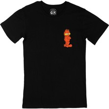 Cix Cix Garfield Baskılı Cep Logo Tasarımlı Siyah Tişört