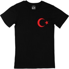 Cix Cix Türk Bayrağı Cep Logo Tasarımlı Siyah Tişört