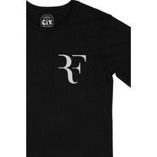 Cix Cix Roger Federer Rf Cep Logo Tasarımlı Siyah Tişört