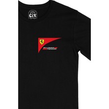Cix Cix F1 Scuderia Ferrari Cep Logo Tasarımlı Siyah Tişört
