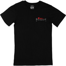 Cix Cix Seni Seviyorum Çizim Cep Logo Tasarımlı Siyah Tişört
