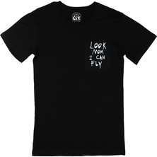 Cix Look Mum I Can Fly Travis Scott Cep Logo Tasarımlı Siyah Tişört