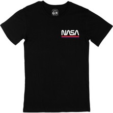 Cix Cix Nasa Yazılı Cep Logo Tasarımlı Siyah Tişört