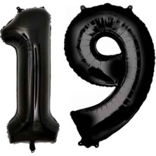Bal10 Dünyası Folyo Balon Siyah 19 Rakamı 34 Inç 80 cm