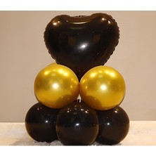 Best Parti 10 Adet Gold Siyah Kalp Balon Seti