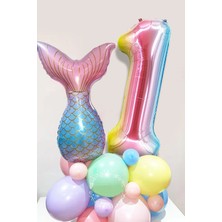 Best Parti Deniz Kızı Kuyruğu Karşılama Seti 1 Yaş Rakam Balonlu