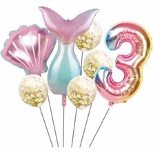 Bal10 Dünyası Deniz Konsept Kuyruk Folyo Set Konsept Doğum Günü Set 3 Yaş Balon