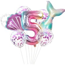 Bal10 Dünyası Deniz Kızı Folyo Set Konsept Doğum Günü Set 5 Yaş