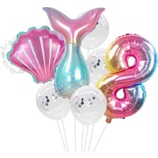 Bal10 Dünyası Deniz Kızı 8 Yaş 7'li Folyo Balon Seti