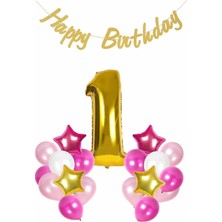 Best Parti Doğum Günü 1 Yaş Happy Birthday Pembe Parti Seti