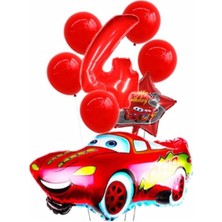 Bal10 Dünyası Kırmızı Araba Yıldız Folyo Balon Seti Yaş 4
